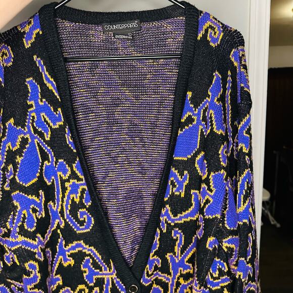 Vintage Counterparts Black & Purple Funky Button Front Cardigan Size Large - Picture 6 of 9